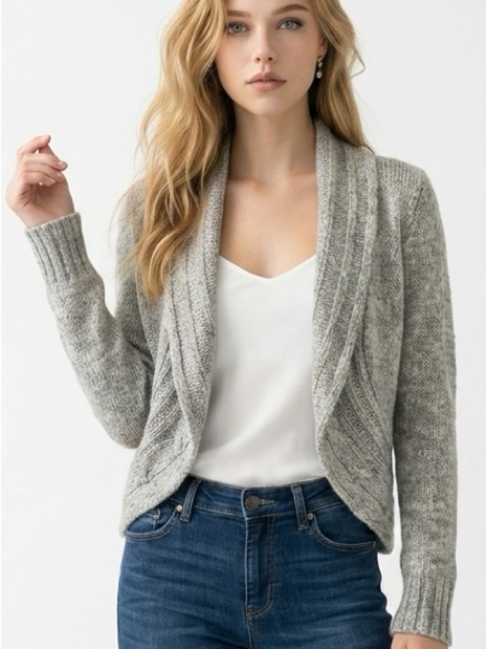Mudd Women's Gray Open Front‎ Cardigan Shawl Collar Sweater Size M